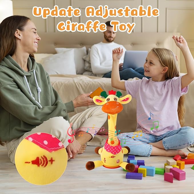 Dancing Talking Musical Giraffe Toy, Giraffe Stuffed Animal Tummy Time Toy with Volume Adjustment, Singing 10 Children's Songs Light Up Toys, Repeating What You Say, Baby Toys for Boys Girls Gifts