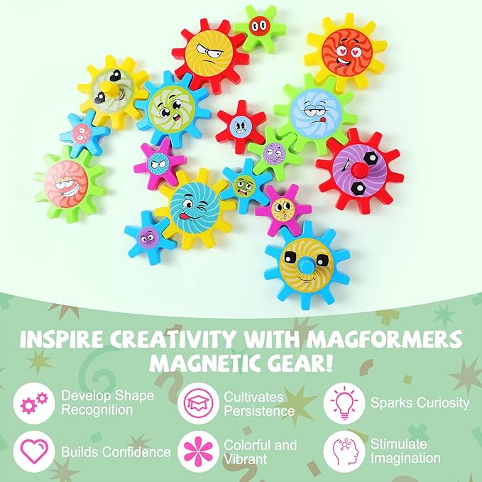 36 Pcs Magnetic Gears Interchangeable Learn Magnetic Spinning Gears for Magnetism Refrigerator or Whiteboard (Emoticon)