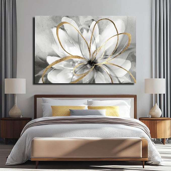SOUGUAN Botanical Art Posters Gold Flower Wall Decoration Contemporary Wall Art for Living Room Large Size 32"x48" Photo for Dining Room Wall