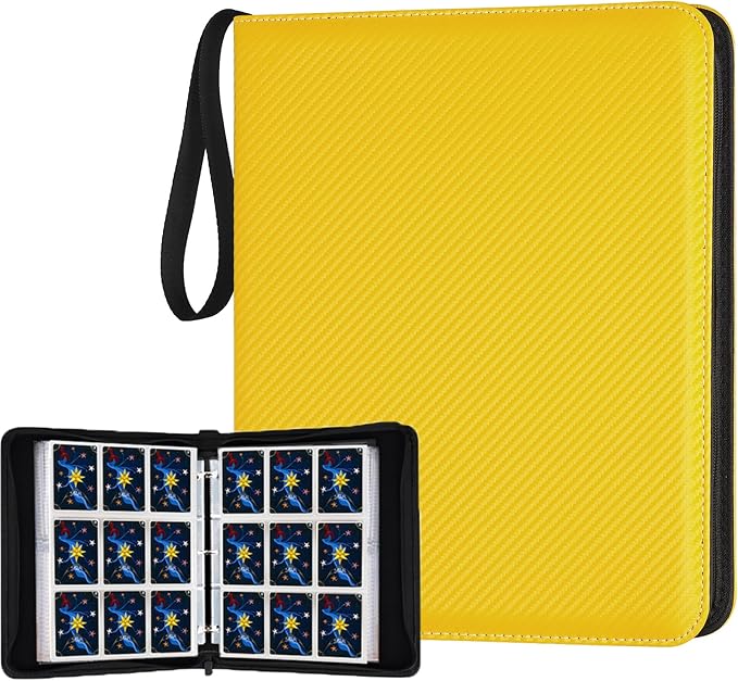 Trading Card Binder, 900 Pockets Card Binder, 9-Poccket Sided Pocket Sports Card Binder, Premium Card Binders Compatible with MTG, TCG, Baseball Cards(Carbon Yellow)