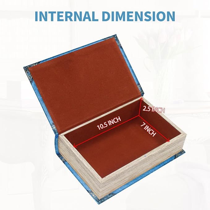 Book Box Decorative Storage Box Faux Wood Book Box | with Magnetic Cover Storage for Hidden Jewelry,Photos, Greeting Cards,Remotes，Large Size Box -4-04