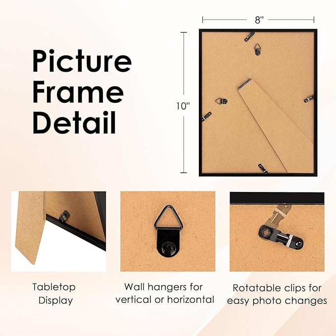 8x10 Picture Frame, Black Photo Frame with HD Plexiglass, Display Pictures 5x7 with Mat or 8x10 Without Mat, Picture Frames Collage for Tabletop or Wall Display, 2 Pack