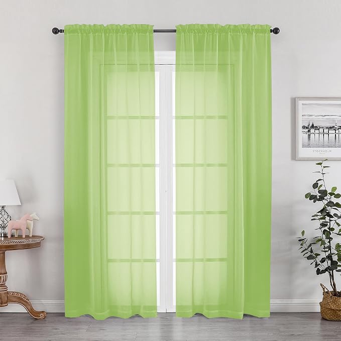 OWENIE Sheer Lime Curtains for Bedroom Living Room 78 Inches Long 2 Panels Set, Soft Solid Light Filtering Sheer Curtain Rod Pocket Clear Drapes for Window Sliding Door, Lime, Each 42 x 78 Inch