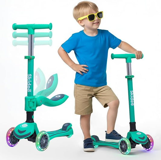 SKIDEE Kick Scooter for Kids Foldable 3 Wheel Scooter with Lean-to-Steer, Adjustable Height, Removable Seat & LED Light Wheels | Toddler Scooter Up to 12 Year Old Boys/Girls