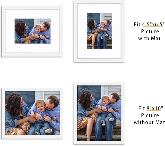 Picrit 8x10 Picture Frame Set of 12, Display 5x7 with Mat or 8x10 without Mat, Photo Frames for Wall Mounting or Table Top Display, White