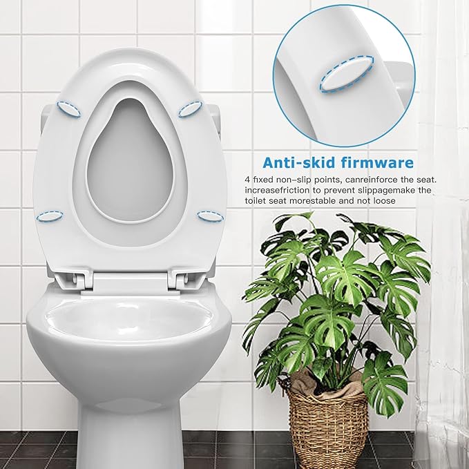 2-Pack Elongated Toilet Seats with Built-In Potty Training, Adult and Child Design with Soft Quiet Close and Non-Slip Features, Magnetic Kids Seat and Cover, White Color for Elongated/Oval Toilets