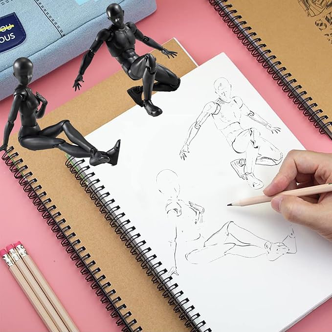 Action Figures PVC Model (Black Color) with Box Drawing Figure Models for Artists(Female+Male)
