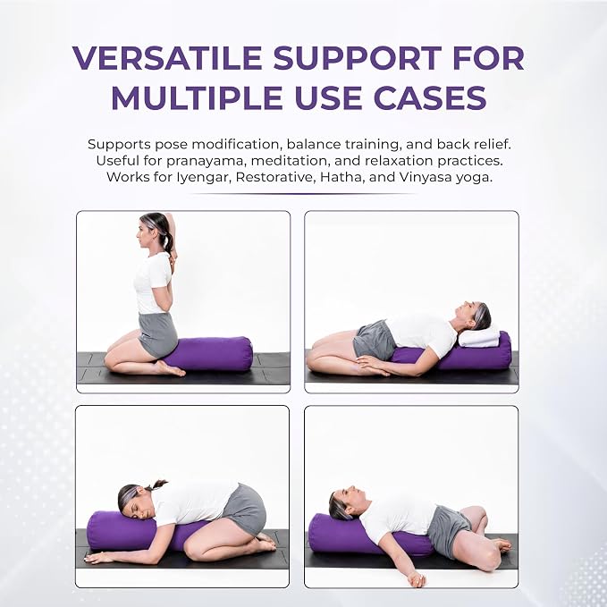 Yogikuti Iyengar Yoga Bolster for Restorative Yoga and Meditation – Lightweight Cotton Support Pillow with Handle for Easy Carry, Versatile for Pose Modification, Balance, Back Relief, and Relaxation
