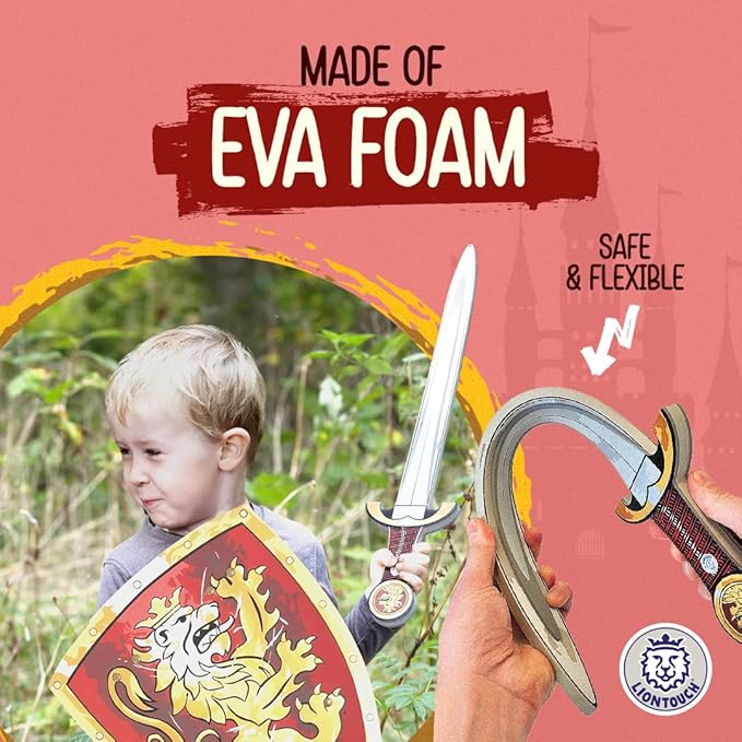 Liontouch - Noble Knight Toy Sword & Shield for Boys, Red - Age 3-8 Years | Medieval Set in Durable & Safe Foam | Weapons & Battle Accessories for Pretend Play, Dress Up & Knight Costumes for Kids