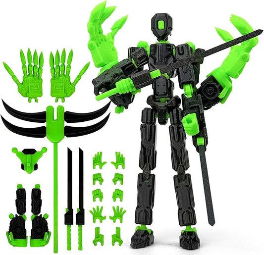 8Inch T13 Action Figure Assembly Completed,3D Printed Multi-Jointed Movable Toy Nova 13 Action Figures Desktop Decorations for Game Lovers Toy (Black Green)