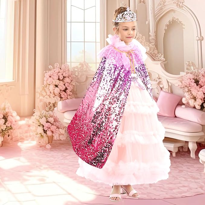 Meland Princess Dress Up for Girls 3-8, 11Pcs Mermaid Cape with Crown, Dress Up Clothes Birthday Gift Toys for Girls Toddlers
