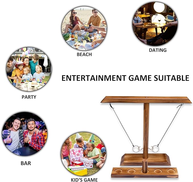 Ring Toss Games for Adults, Indoor Outdoor Yard Games, Patio Decor, Wooden Hook and Ring Game for Bars, Home, Party