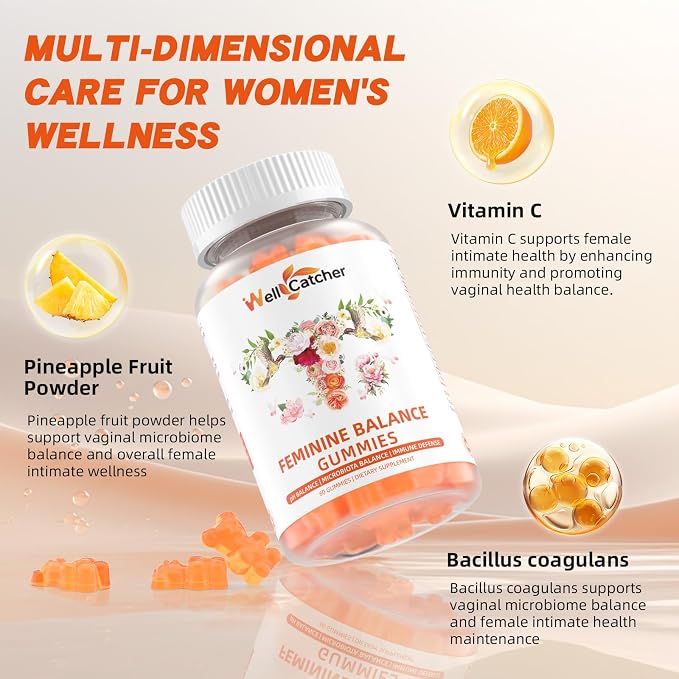 Premium Feminine Balance Gummies for Women - Hawaiian Pineapple Probiotic Gummies for pH Balance Vaginal Health & Immune Support Vegan, Gluten-Free Sugar-Free Pineapple Flavor 60 Count