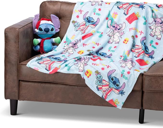 Northwest Character Hugger Pillow & Silk Touch Throw Blanket Set, 40" x 50", Lilo & Stitch Holiday Jammies