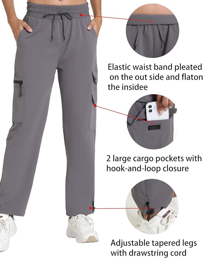 Rrosseyz Women's Hiking Pants with Pockets - Lightweight Water Resistant Joggers Cargo Pants for Casual Travel Golf Outdoor