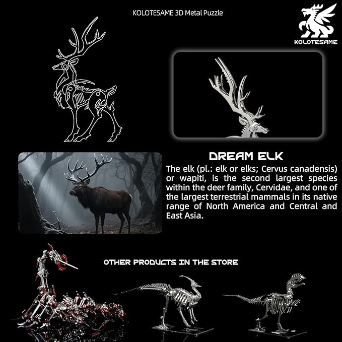 Mythical Forest Deer 3D Metal Puzzle Model for Adults, DIY Animal Sculpture 3D Model Kit Immersive Creative Building Model Art Desk Decor