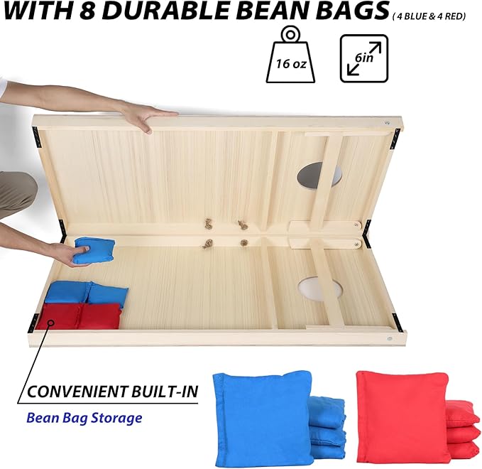 Sportdo Solid Wood Vintage Cornhole Game Set, Two 4'x2'Cornhole Boards, 8 Cornhole Bags for Indoor and Outdoor Toss Games Competitions, Tournaments