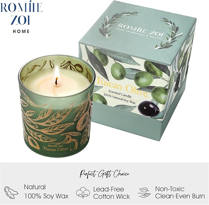 ROMIIE ZOI Scented Candle - Tuscan Olive- 6oz Aromatherapy Soy Wax Jar Candle for Home, Gifts for Women - 170g