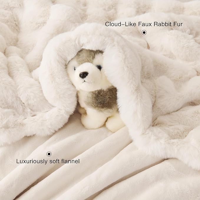 Comelady Soft Fluffy Faux Fur Throw Blanket 60"x80", Bubble Plush Texture | Cream White Thick Fuzzy Blanket, No-Shedding, Aesthetic & Cozy for Couch Bed Room Decor, Warm Gift for Women Girls