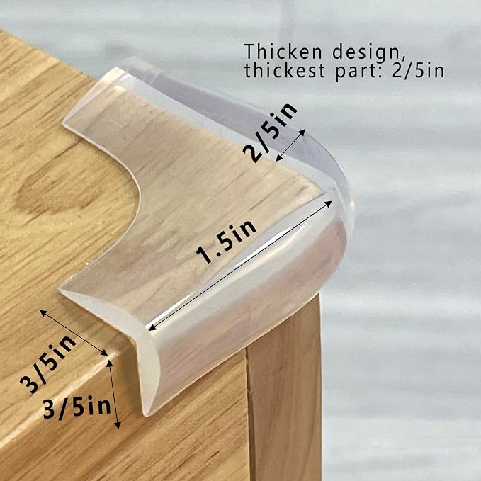 Food-Graded Silicone Clear Corner Protectors, Baby Proofing Table Edge Guards, Pre-Taped Adhesive Soft for Kids Child Safety Proof, Cabinets Counter Furniture Bumpers (12, 3/5x3/5 in (Width))