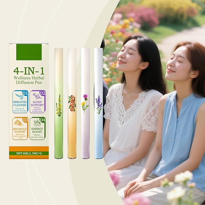 Mullein Herbal Diffuser Pen, Natural Aromatherapy Air Inhaler Stick with Mullein Thyme Mint, Four Aroma Variety Set,Air Freshening, Relaxed Feelings, Portable Pocket Size (4 Pack)