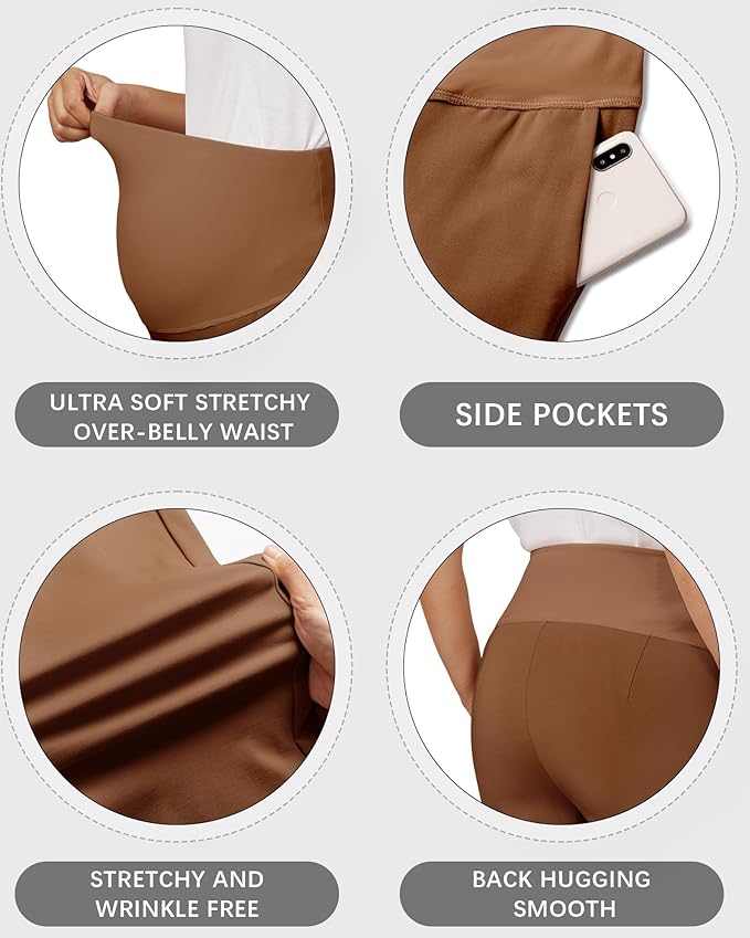 OUGES Womens Stretchy Maternity Over Belly Casual Work Straight Leg Pants Ankle Business Office Trousers with Pockets