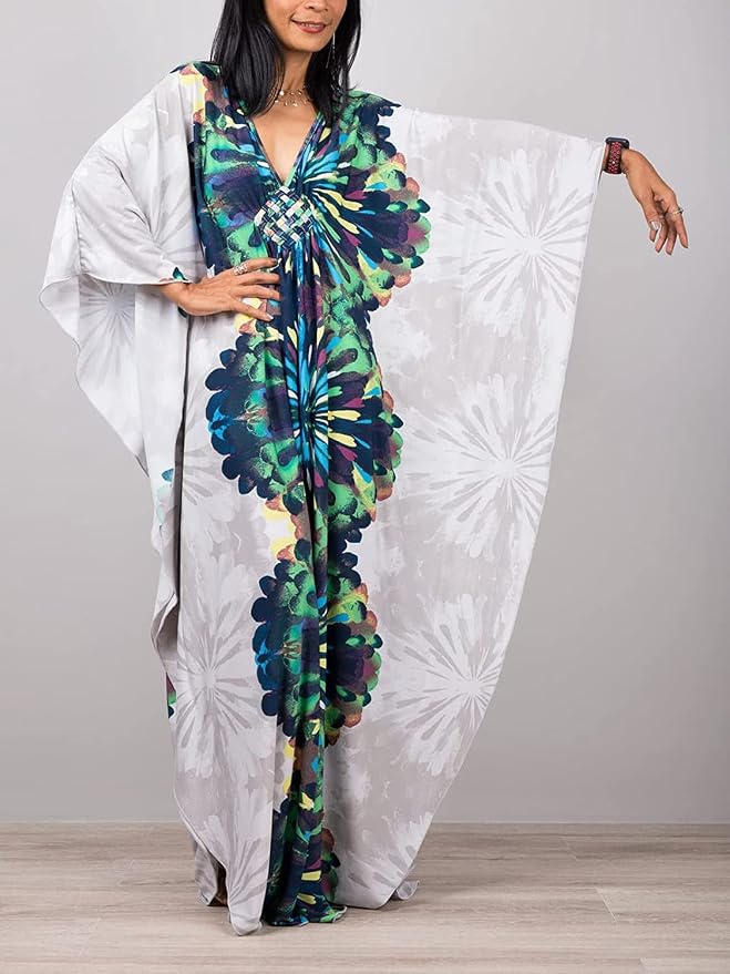 Venasha Womens Caftan Floral Print Kaftan Dress Short Sleeve Swimsuit Cover up Loungewear for Summer