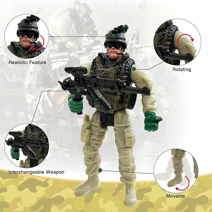 Army Men Action Figures, Army Soldiers Toys for Boy,Army Playset Military Playset with Weapons Accessories,Army Toy Christmas Gfit for Toddler 3+