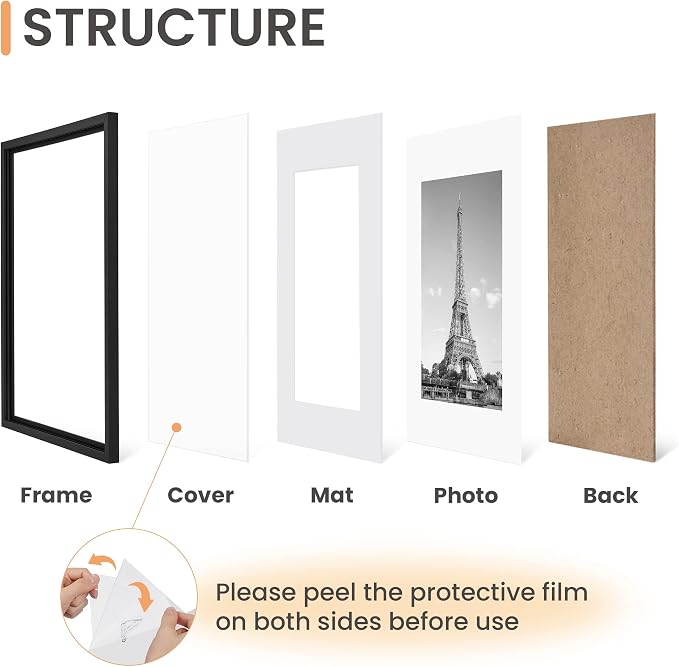 upsimples 12x16 Picture Frame Set of 5, Display Pictures 8.5x11 with Mat or 12 x 16 Without, Wall Gallery Poster Frames, Black