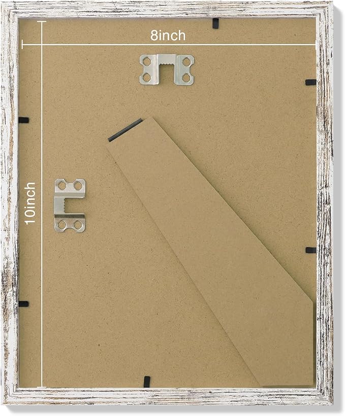 Vittanly 8x10 Picture Frames Set of 9, Shatter Resistant Plexiglass, Display 5x7 Pictures with Mat or 8x10 without Mat, Photo Frames for Wall or Tabletop, Engineered Wood, Distressed White