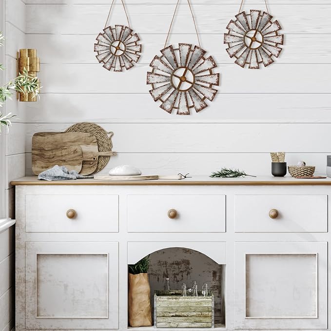Yookeer 3 Pcs Wood Windmill Wall Decor Rustic Farmhouse Decor,Farmhouse | Country Farm Wall Art, Cottage Home Decorations, For Kitchen Living Room Bedroom Nursery