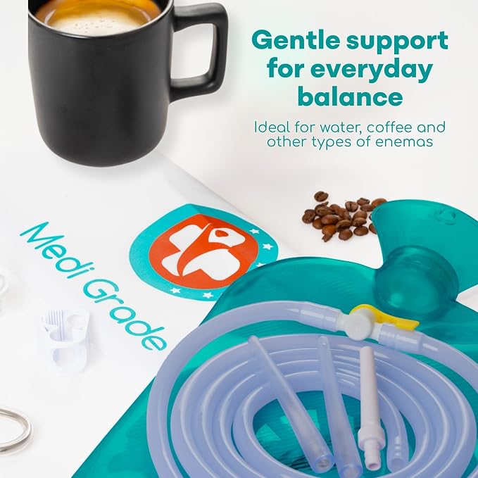 Medi Grade Enema Kit for Adults, 2L Capacity - Transparent, Hands-Free with One-Way Valve, 4 Tips and Enema Bag - Enemas for Colon Cleanse for Women and Men - for Coffee Enema & Colon Cleansing