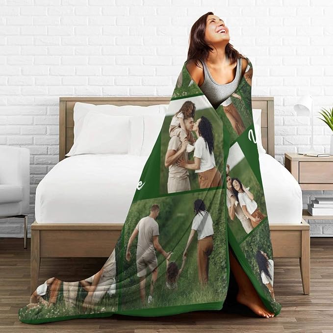 Custom Blanket with Picture Text, Personalized 6 Photo Blanket, HD Printing Customized Flannel Throw Blanket Gifts for Mom Dad Couple Girlfriend Boyfriend Wife Husband Christmas