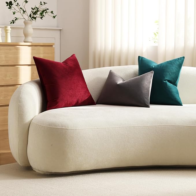Lumbar Pillow Covers 12x20 Dark-Grey: Pack of 2 Cozy Soft Velvet Rectangular Modern Luxury Decorative Throw Pillow Cases for Sofa Couch Living Room Bed Home Decor