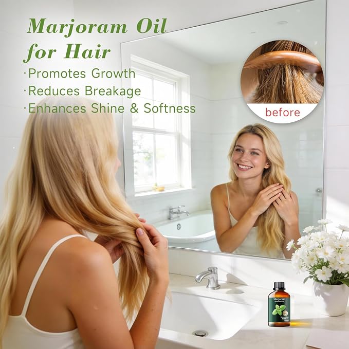 Marjoram Essential Oil, Herbaceous Scent, Diffuser & Outdoor, 3.38 Fl Oz | Mumianhua Marjoram Oil, Steam-Distilled. Spicy, Earthy Aroma. For Massage, Skin, Outdoor Spray & Diffusion