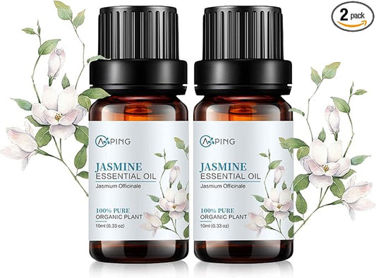 2-Pack Jasmine Essential Oil - 100% Pure Organic Natural Plant (Jasmium Officinale) Jasmine Oil for Diffuser, Aroma, Spa, Massage, Yoga, Perfume, 2x10ML