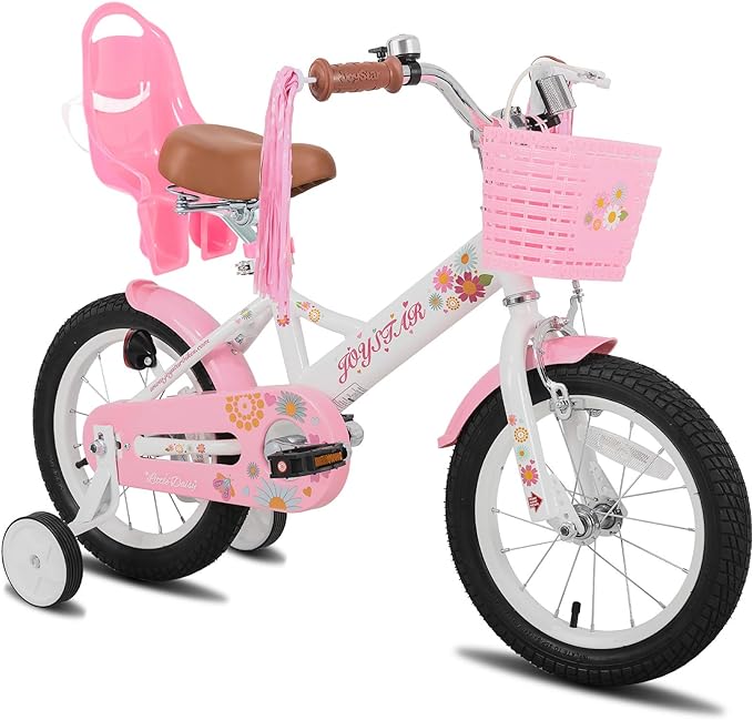 JOYSTAR Little Daisy Kids Bike for Girls Boys Ages 2-7 Years, 12 14 16 Inch Girls Bikes with Doll Bike Seat & Streamers, Boys Bike with Flag & Number Plate, Multiple Colors