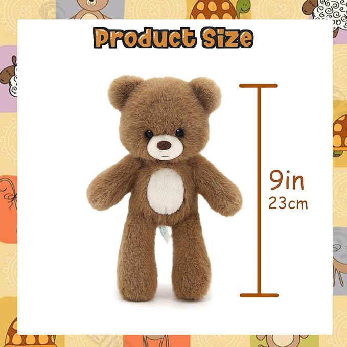9" Soft Plush Teddy Bear – Adorable Brown Stuffed Animal Toy with White Belly – Perfect for Gifts, Bedtime, Nursery & Travel Cuddles