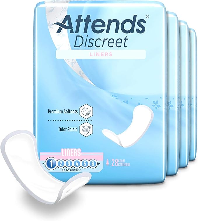 Attends® Confidence® Discreet Liners (Pack of 672) - Adult Disposable Light-Absorbent Bladder Control Pad Liners, 6 in. - 24 Bags, 28 per Bag | Adult Disposable Light-Absorbent Bladder Control Pad Liners