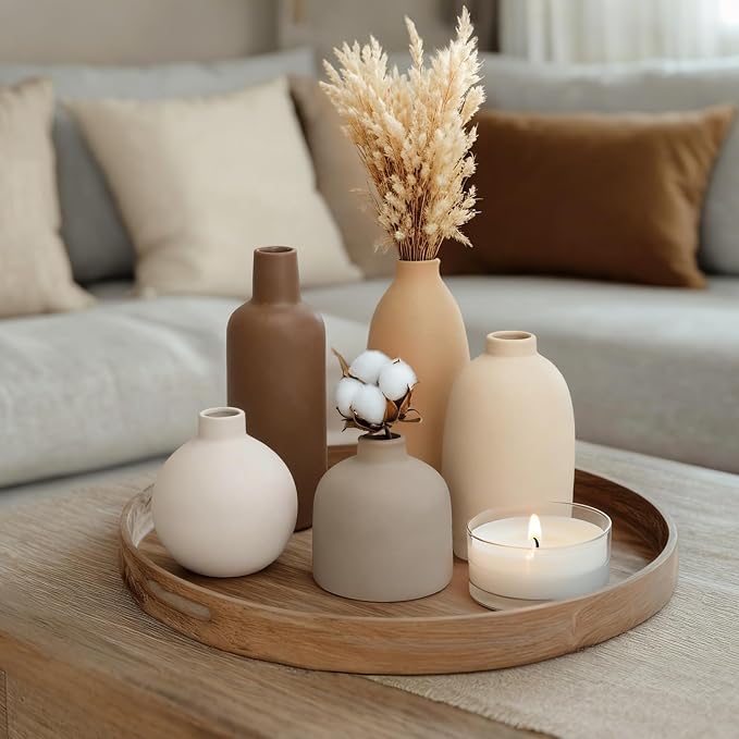 Modern Ceramic Vase Set of 5, Vases Home Decor Rustic Farmhouse Decorative | Vase Pottery Vases for Bouquet Pampas Grass Dried Fresh Flowers, Table Living Room Kitchen Bedroom