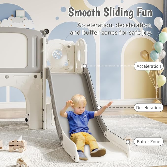 8-in-1 Toddler Slide Playground Set for Indoor & Outdoor Fun – Includes Climber, Basketball Hoop, Telescope, Tunnel, and Storage Space for Kids – Perfect for Backyard & Courtyard Activities
