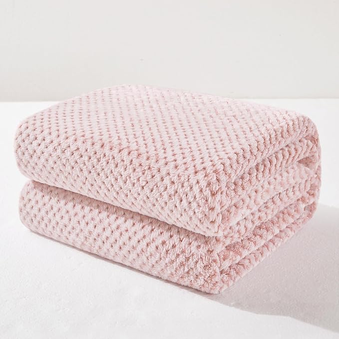 Exclusivo Mezcla Soft Waffle Fleece Bed Blanket Queen Size, Heather Pink | Lightweight Plush Blanket for Bed, Bedroom, Cozy Flannel with Waffle Texture, Stylish Home Decor, All Season, 90x90 Inches