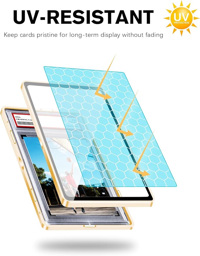 Magnetic Graded Card Slab Protector - Premium Aluminum Graded Card Showcase, Slab Protector with UV-Resistant Tempered Glass, Personalized Slab Bumper for Collectors, Gold