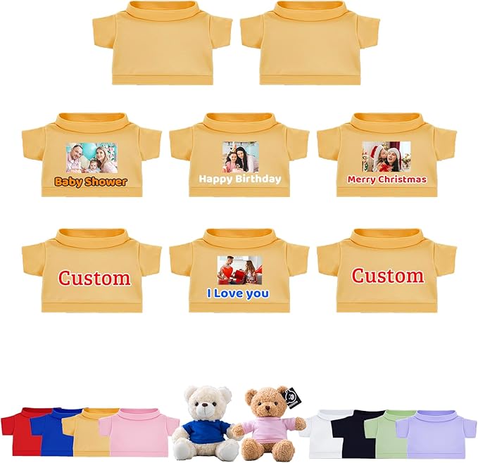 8 Pcs Custom Teddy Bear Clothes with Name Photo, Personalized Stuffed Animal Clothing Fit 8-16inch Stuffed Bear Clothing, Personalized Clothes for Teddy Bears Make Your Own Plush Doll Shirt