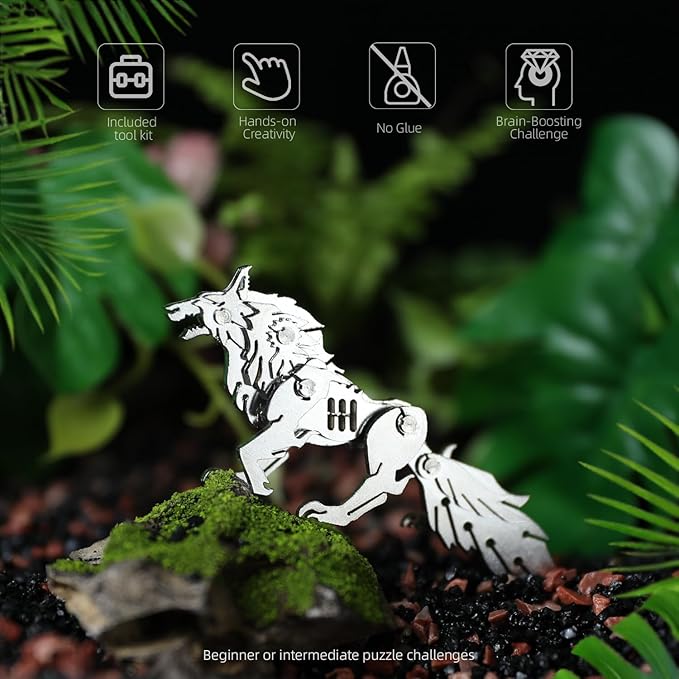 3D Metal Puzzle Wolf Model for Adults, DIY Wild Wolf Building Model Kit with Tool, Metal Mini Figurines for Man or 3D Building Enthusiasts Gift
