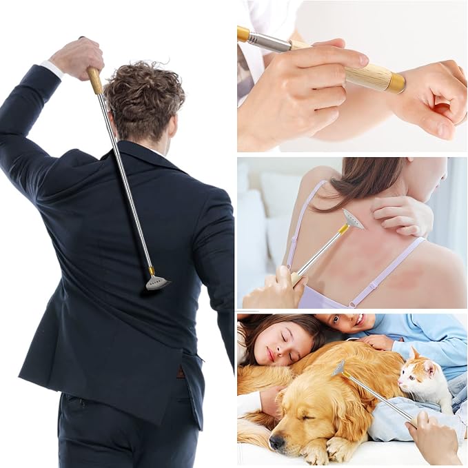 Best Telescoping Back Scratcher, Back-Scratcher for Women Men Kids with Wood Handle, Steel Massage Roller, Wide Claw, Handheld Head Scratcher Back Massager Extend Up to 24Inch