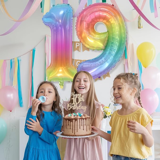 Big Number 9 Balloons, Rainbow Colorful Foil 9 Balloon Numbers 40 Inch, Giant 9th Birthday Party Decor, Pastel Multicolor Mylar Helium Self Inflating Balloon for Kids Birthday Anniversary Decorations