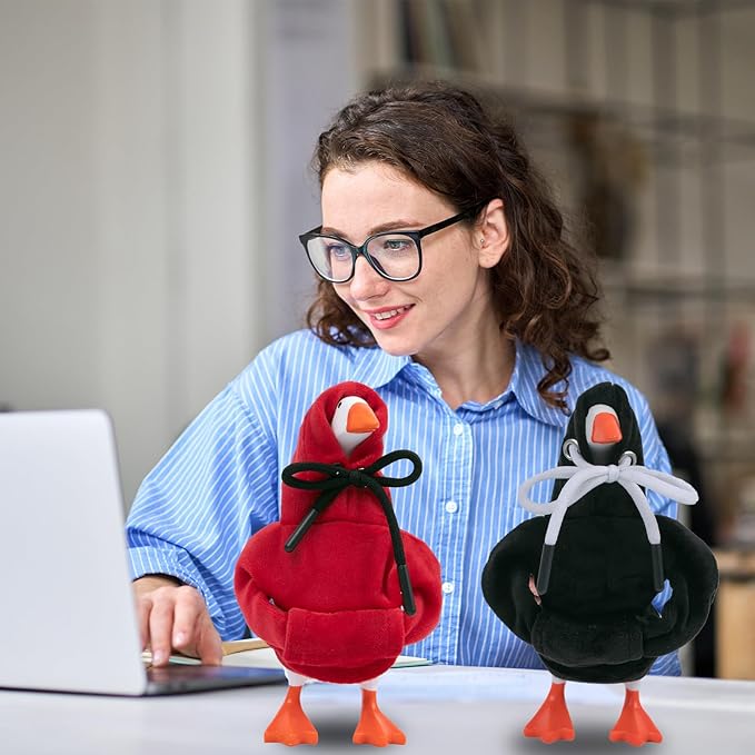 2 Pcs Desk Goose Outfits 7 Inches, Mini Desk Goose Clothes Hoodies 7 Inch Porch Goose Costume Desk Goose Accessories for Magnetic Goose Statue Table Decor (Red & Black)