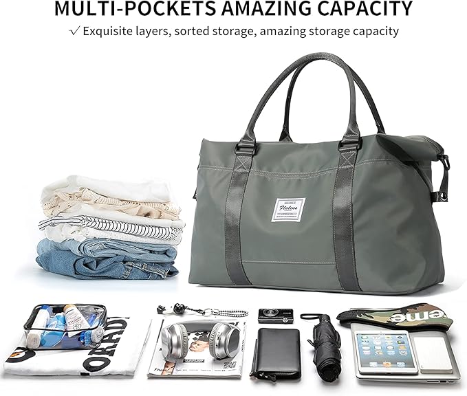 Travel Duffel Bag, Carry On Overnight Weekender Bags for Women | Travel Bag with Wet Pocket & Trolley Sleeve, For Spirit Airlines 18x14x8 Personal Item Bag