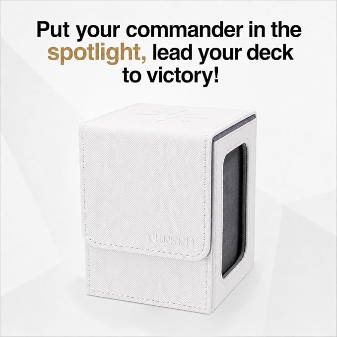 Venssu MTG Deck Box for Commander Display,Card Deck Box Fits 100 Double Sleeved Cards,TCG with 2 Dividers and 1 Toploader (White＆Grey)